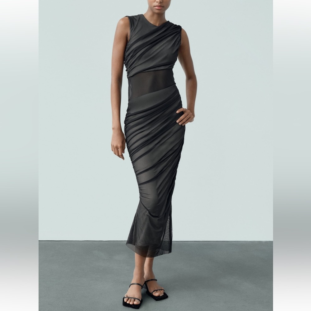 Zara mixed tulle dress Black NWT